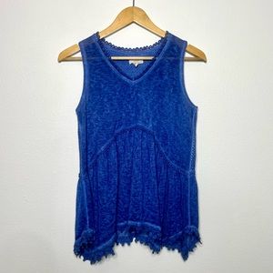Cupio Royal Blue Woven Knit Baby Doll Ruffle Tank Top S